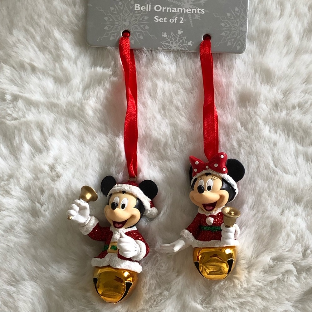 Disney Parks Santa Mickey and Minnie Christmas Bell Ornament Set - Picture 3 of 7